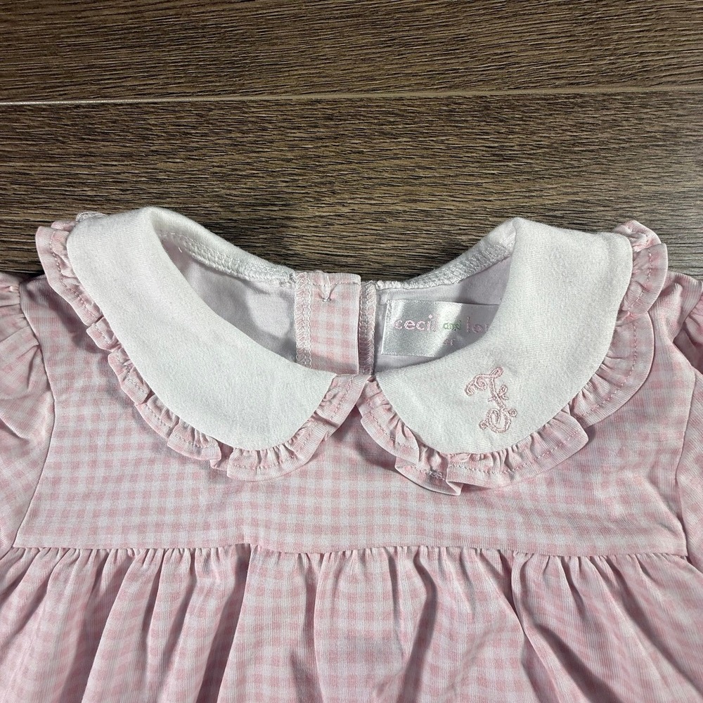 Cecil and Lou Girls Gingham Peter Pan Collar Top Embroidered F Pink Preppy Sz 4